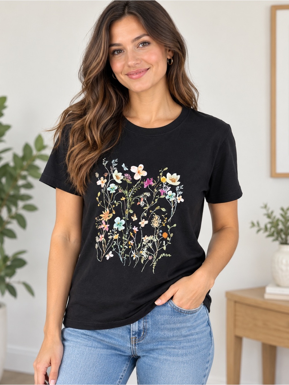 Black Floral Garden Short Sleeve Tee
